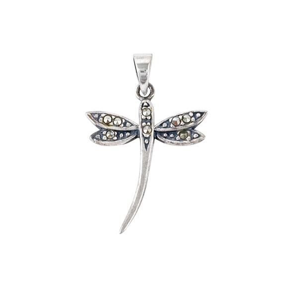 Vintage Sterling Silver 925 | Marcasite Dragonfly Pendant - Picture 2 of 7